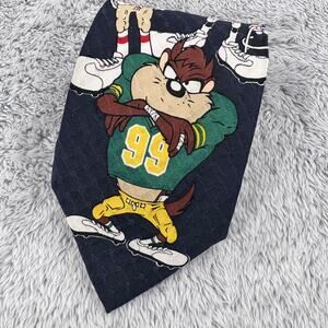 Vintage 1990's Looney Toons Mania 100% Silk Tie Football Bugs Taz Daffy